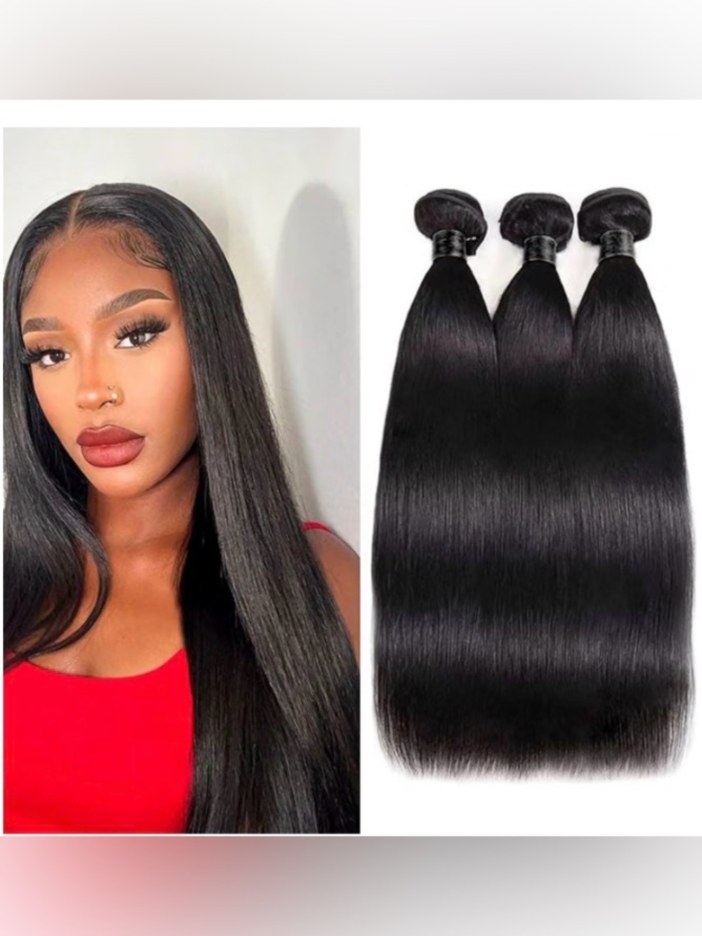 22" Natural Black Remy Human Hair Wefts 3 bundles 4x4 Front Lace Closure #101